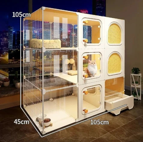 Panoramic Cloth Type Rectangular Extra Large Free Space Pet Cat Villa Indoor Cat Cage Toilet Integrated Cat House Dog House