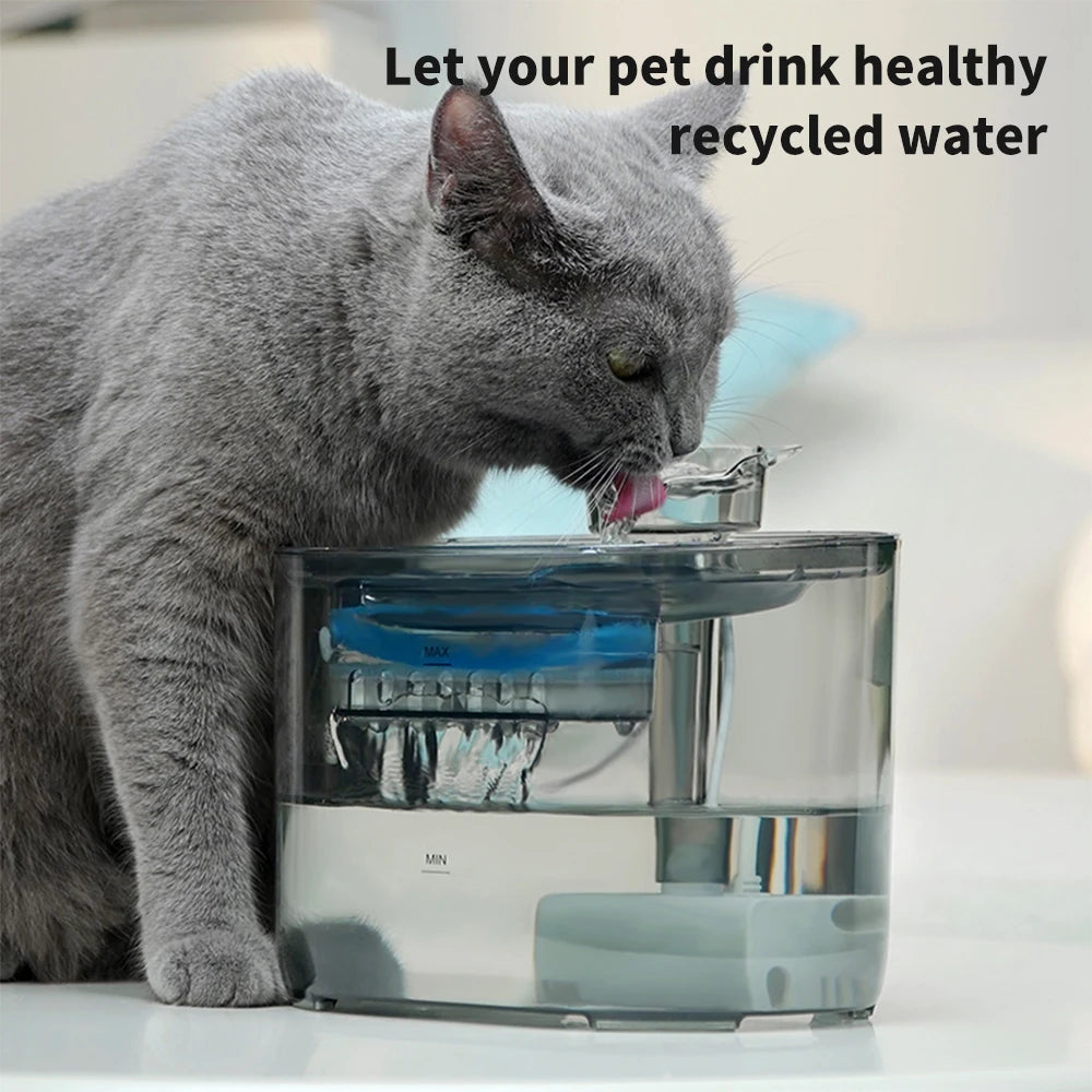 2.2L Automatic Pet Water Dispenser Stylish Portable Cats Dogs Rechargeable Waterproof Ultra Quiet Circulation Transparent Solid