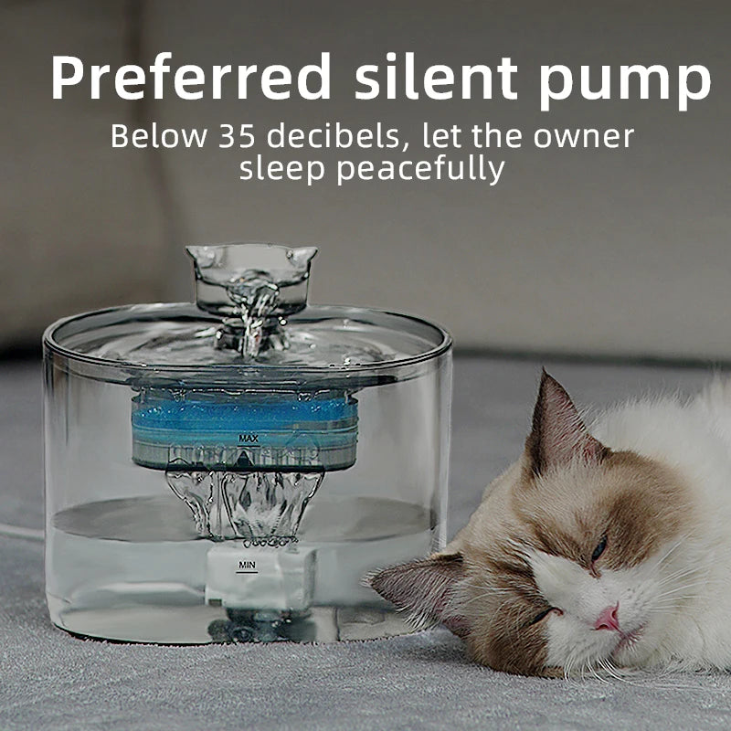 2.2L Automatic Pet Water Dispenser Stylish Portable Cats Dogs Rechargeable Waterproof Ultra Quiet Circulation Transparent Solid
