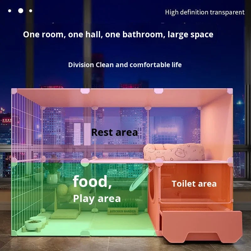 Panoramic Cloth Type Rectangular Extra Large Free Space Pet Cat Villa Indoor Cat Cage Toilet Integrated Cat House Dog House