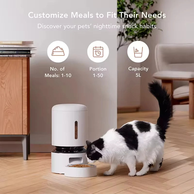 Mobile Phone Control 2 Way Audio WiFi Smart Dual Power 5L Capacity HD 1080P Camera Automatic Dog Pet Feeder