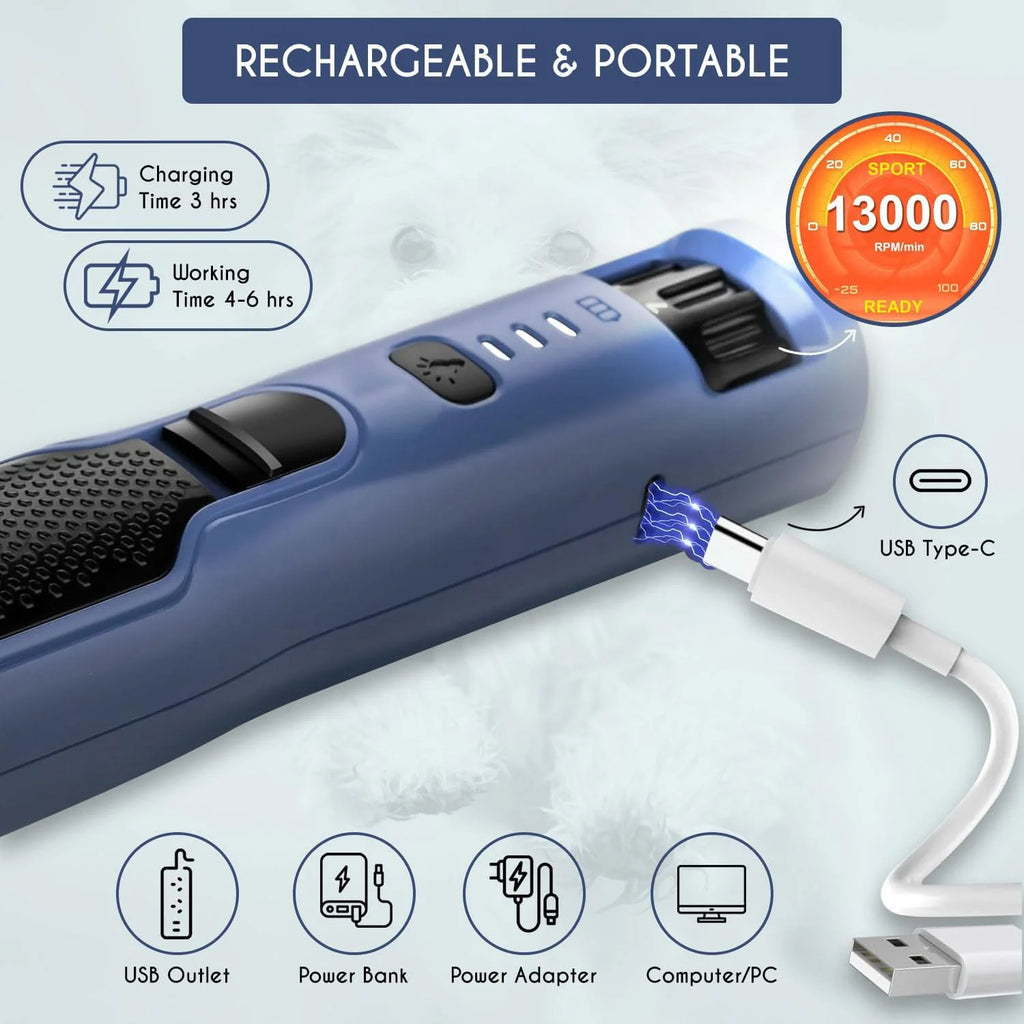 2025 New Year 7-Speed Dog Nail Grinder  800mAh Super Quiet Electric Trimmer for Pet Paw Grooming