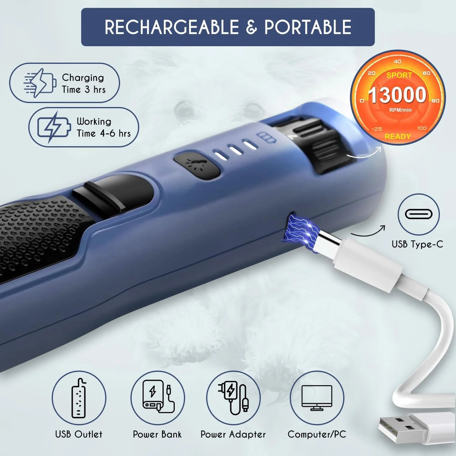 2025 New Year 7-Speed Dog Nail Grinder  800mAh Super Quiet Electric Trimmer for Pet Paw Grooming