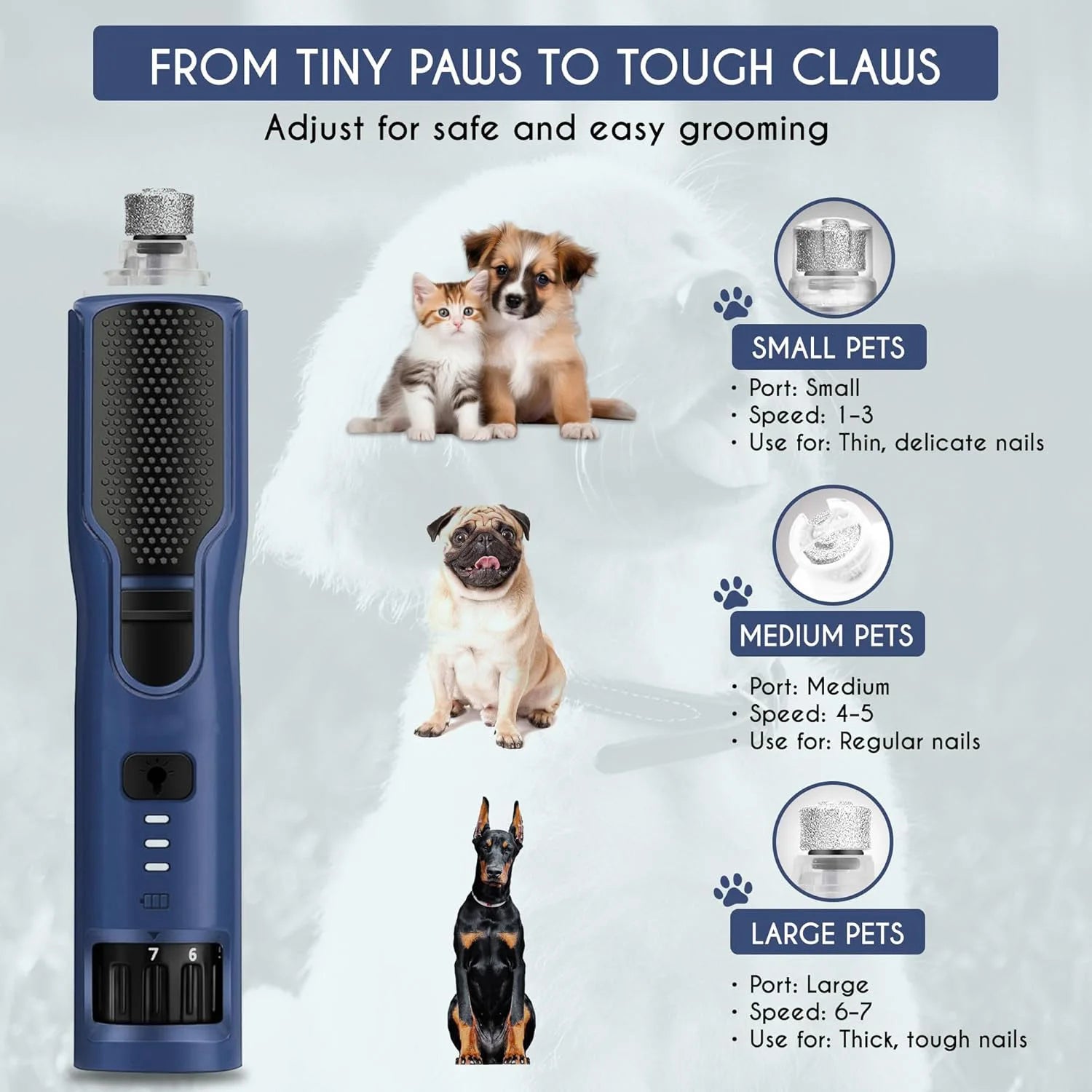 2025 New Year 7-Speed Dog Nail Grinder  800mAh Super Quiet Electric Trimmer for Pet Paw Grooming