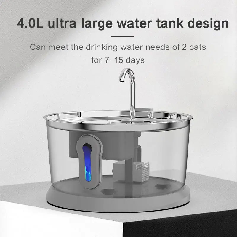 4L Wireless 5000mAh Cat Dog Water Fountain 304 Stainless Steel Dual 220 Radar Induction Four Layer Filtration Ultra Silent