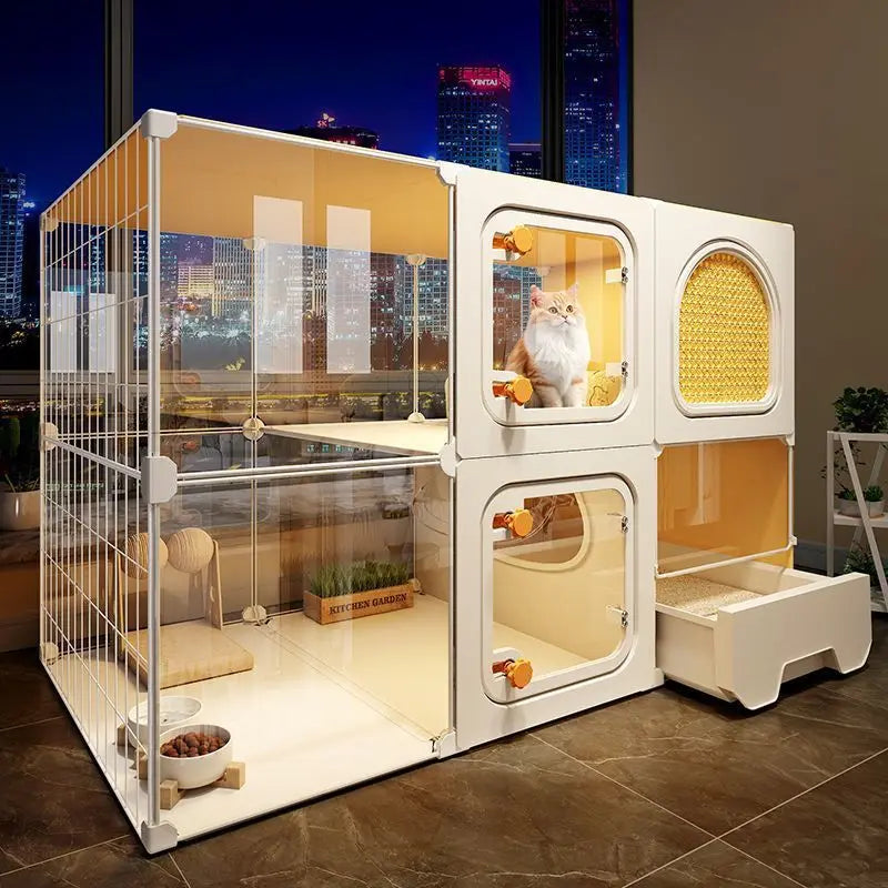 Panoramic Cloth Type Rectangular Extra Large Free Space Pet Cat Villa Indoor Cat Cage Toilet Integrated Cat House Dog House