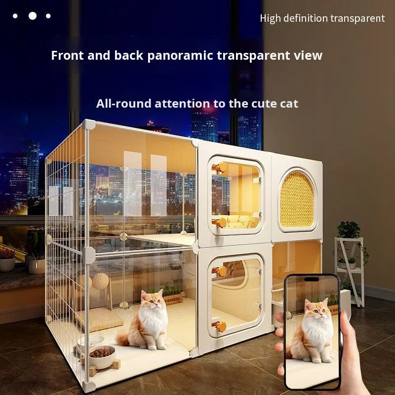 Panoramic Cloth Type Rectangular Extra Large Free Space Pet Cat Villa Indoor Cat Cage Toilet Integrated Cat House Dog House
