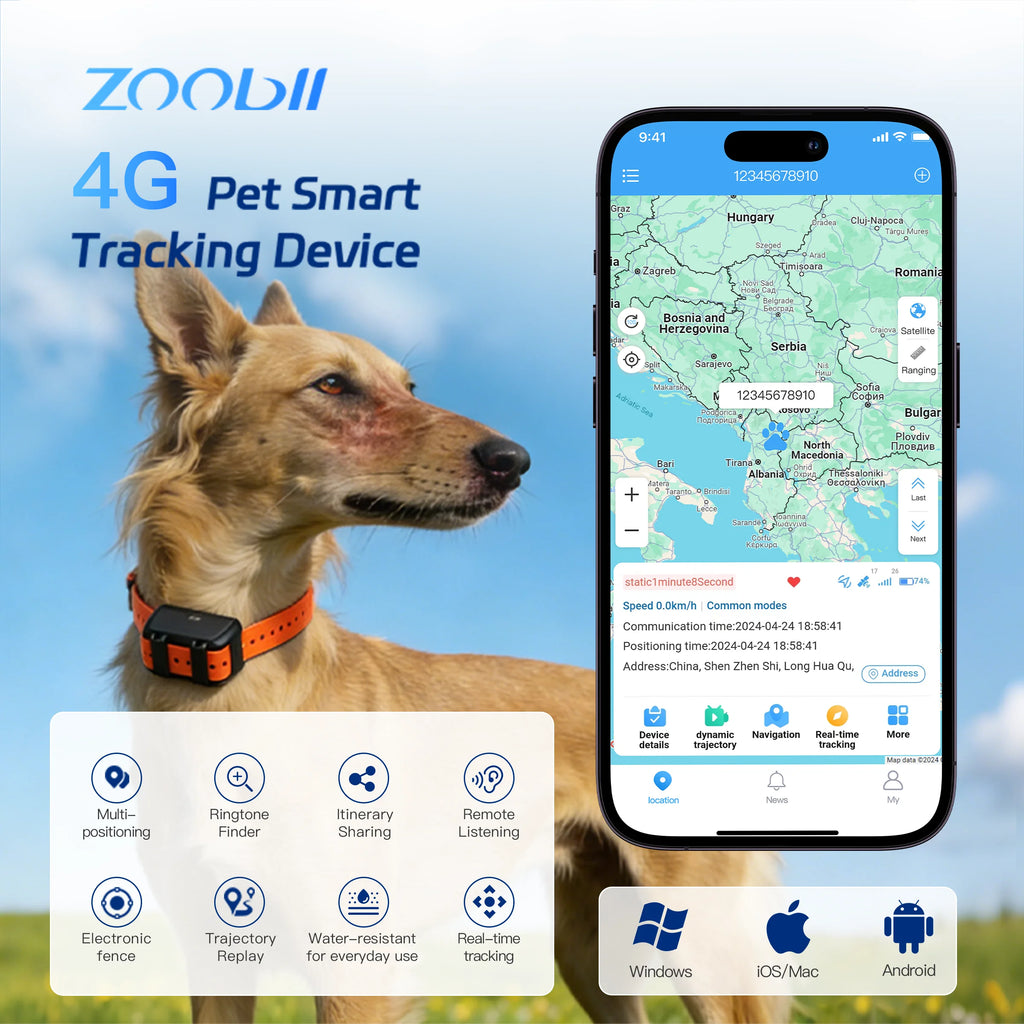 Find My Pet Dog GPS Tracker Collar 4G LTE Satellite Tracking 1 Year Warranty PC/GSM/GPRS/LBS/WIFI
