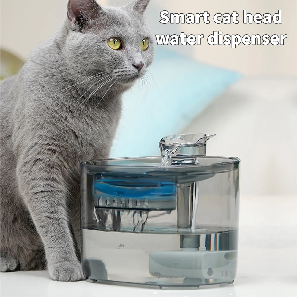 2.2L Automatic Pet Water Dispenser Stylish Portable Cats Dogs Rechargeable Waterproof Ultra Quiet Circulation Transparent Solid