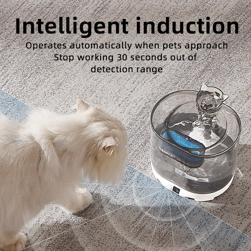 2.2L Automatic Pet Water Dispenser Stylish Portable Cats Dogs Rechargeable Waterproof Ultra Quiet Circulation Transparent Solid