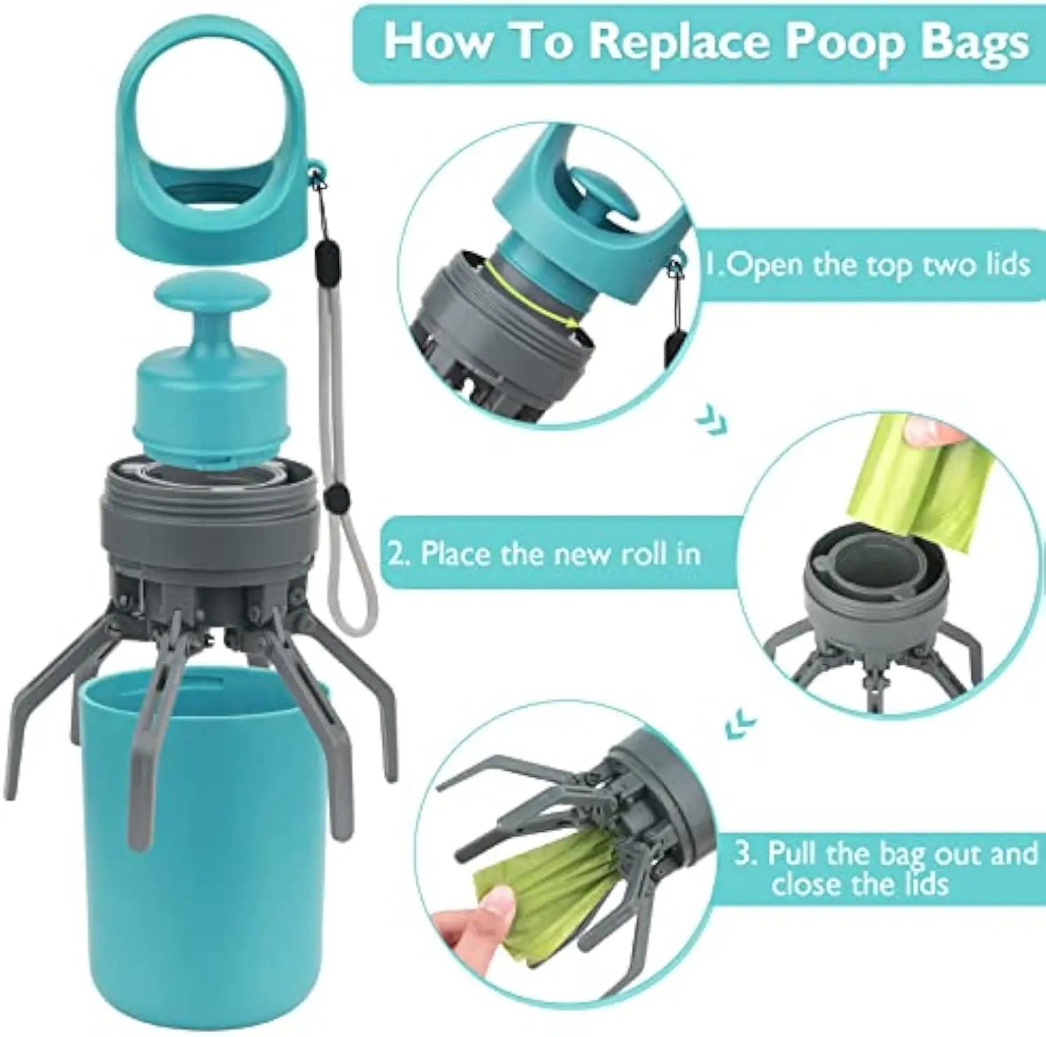 Lightweight Portable Luxury Plastic Pet Poop Scooper with Bag Dispenser Hands-Free Waste Removal Claw Dog Poop Picker