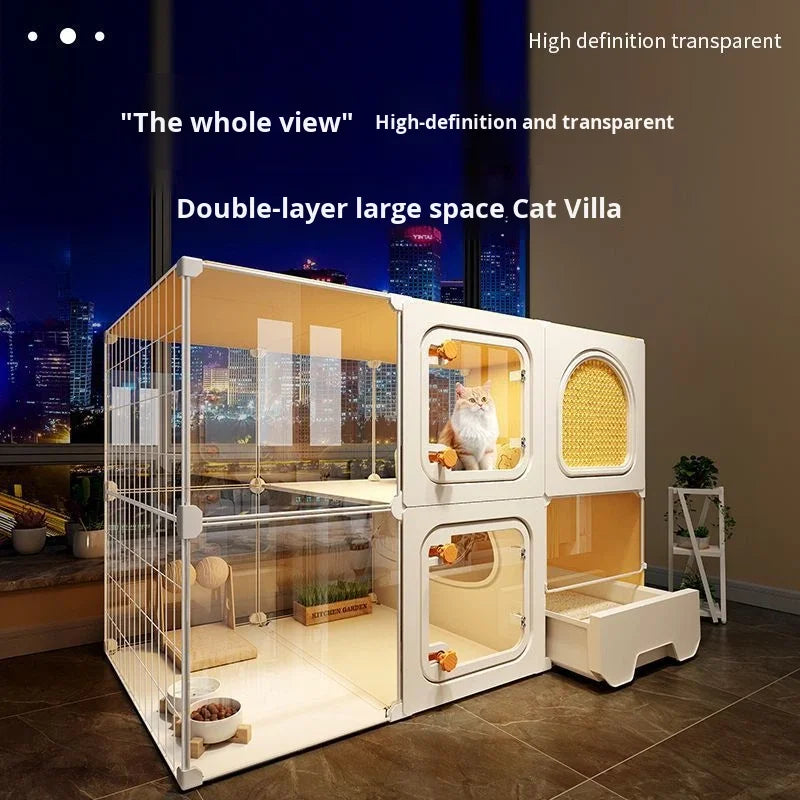 Panoramic Cloth Type Rectangular Extra Large Free Space Pet Cat Villa Indoor Cat Cage Toilet Integrated Cat House Dog House