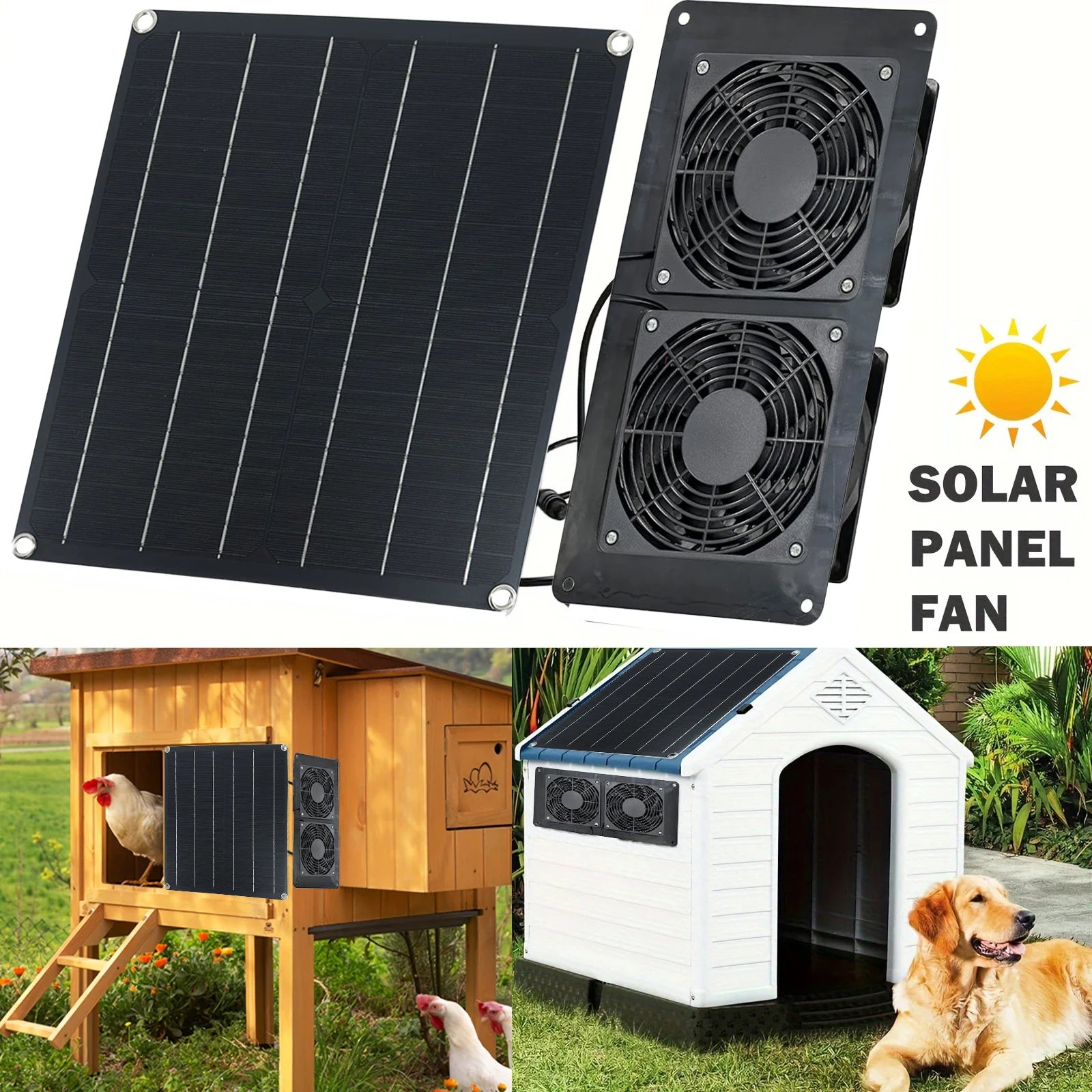 25W Solar Powered Ventilation Fan for Chicken Coops, Dog Houses & Pet Kennels- Photovoltaic Exhaust Fan for Poultry, Small Pets