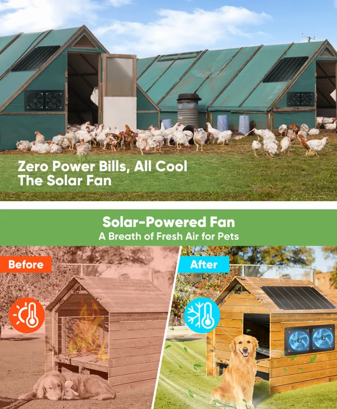 25W Solar Powered Ventilation Fan for Chicken Coops, Dog Houses & Pet Kennels- Photovoltaic Exhaust Fan for Poultry, Small Pets